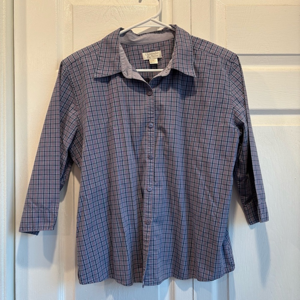 Vintage Christopher & Banks 3/4 Sleeve Plaid Button Up Top - Size Large